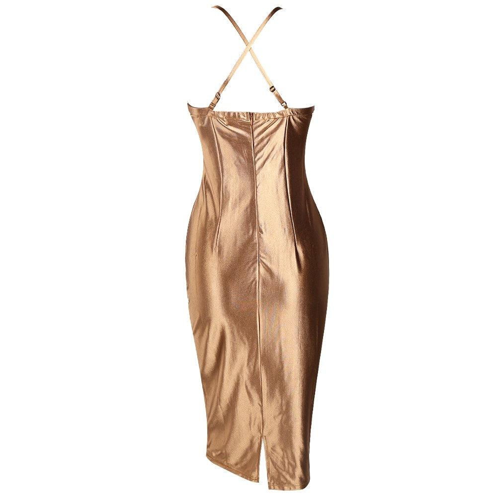 Sultry Satin Knee Length Midi Dress with Sweetheart Neckline & Spaghetti Straps - Lovez Aqua© -