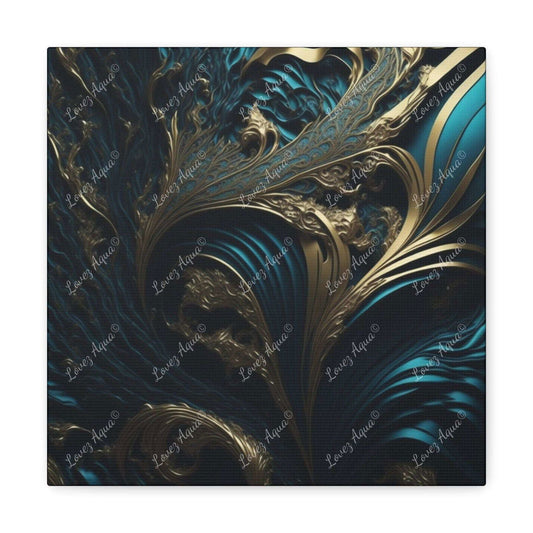 "Teal Whirls in a Golden Dream" Metallic Acrylic Wall Painting Lovez Aqua© - Lovez Aqua© - 12″ x 12″ / 1.25"