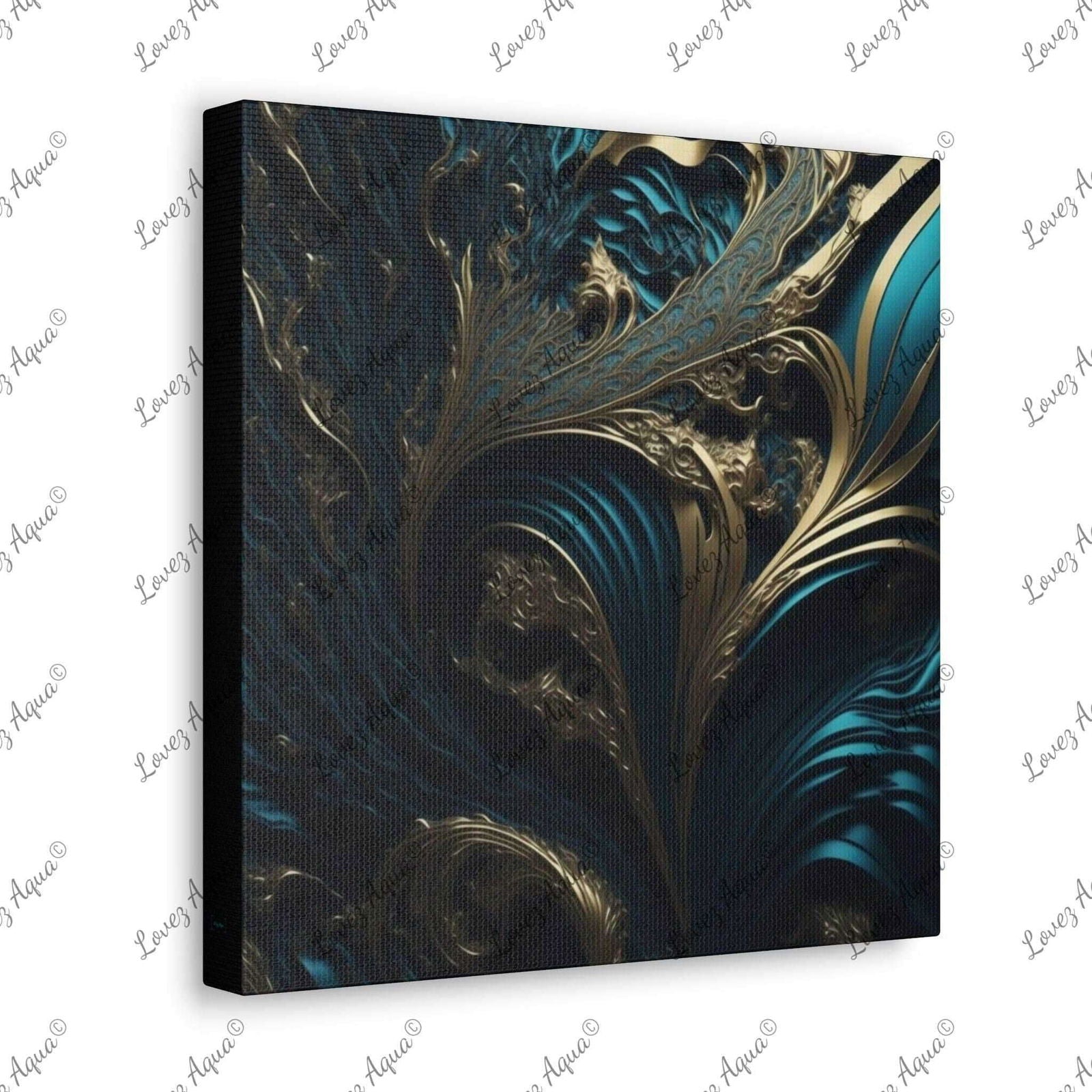 "Teal Whirls in a Golden Dream" Metallic Acrylic Wall Painting Lovez Aqua© - Lovez Aqua© -