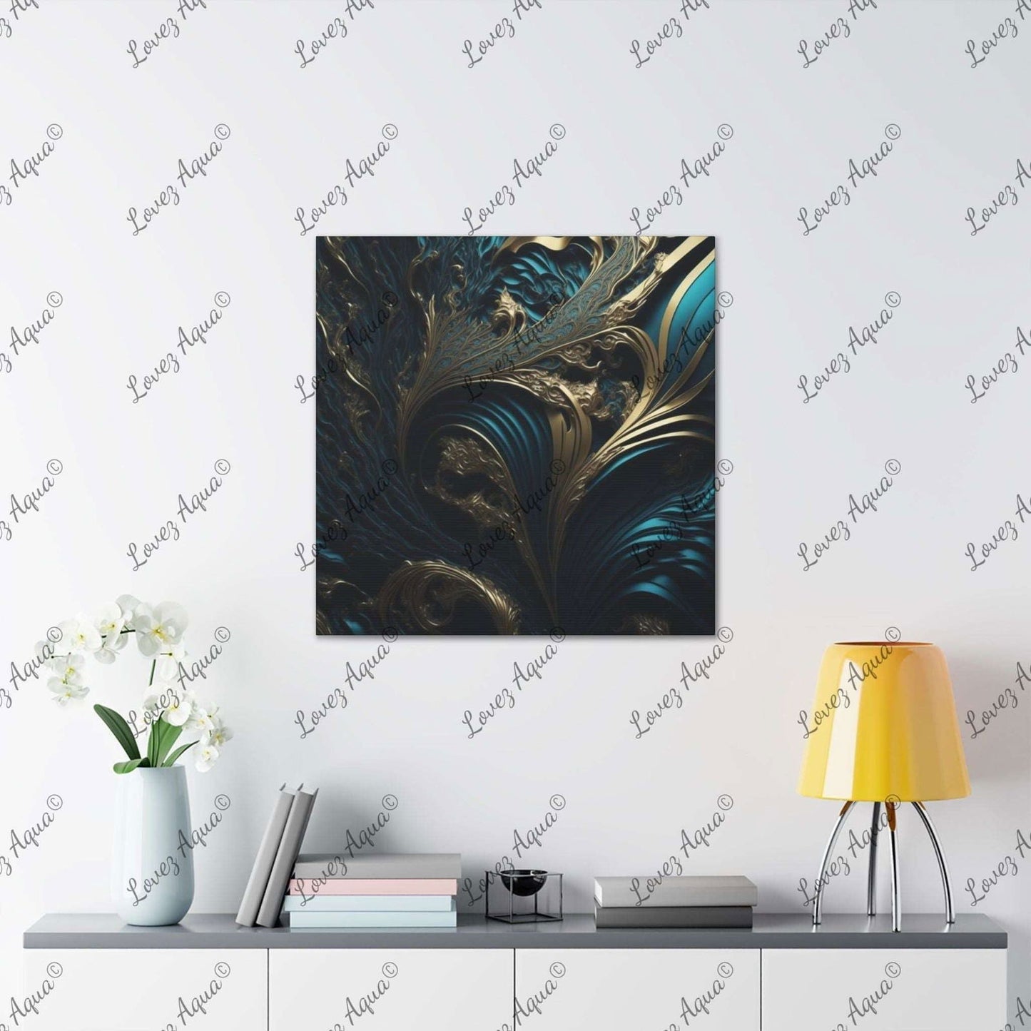 "Teal Whirls in a Golden Dream" Metallic Acrylic Wall Painting Lovez Aqua© - Lovez Aqua© -