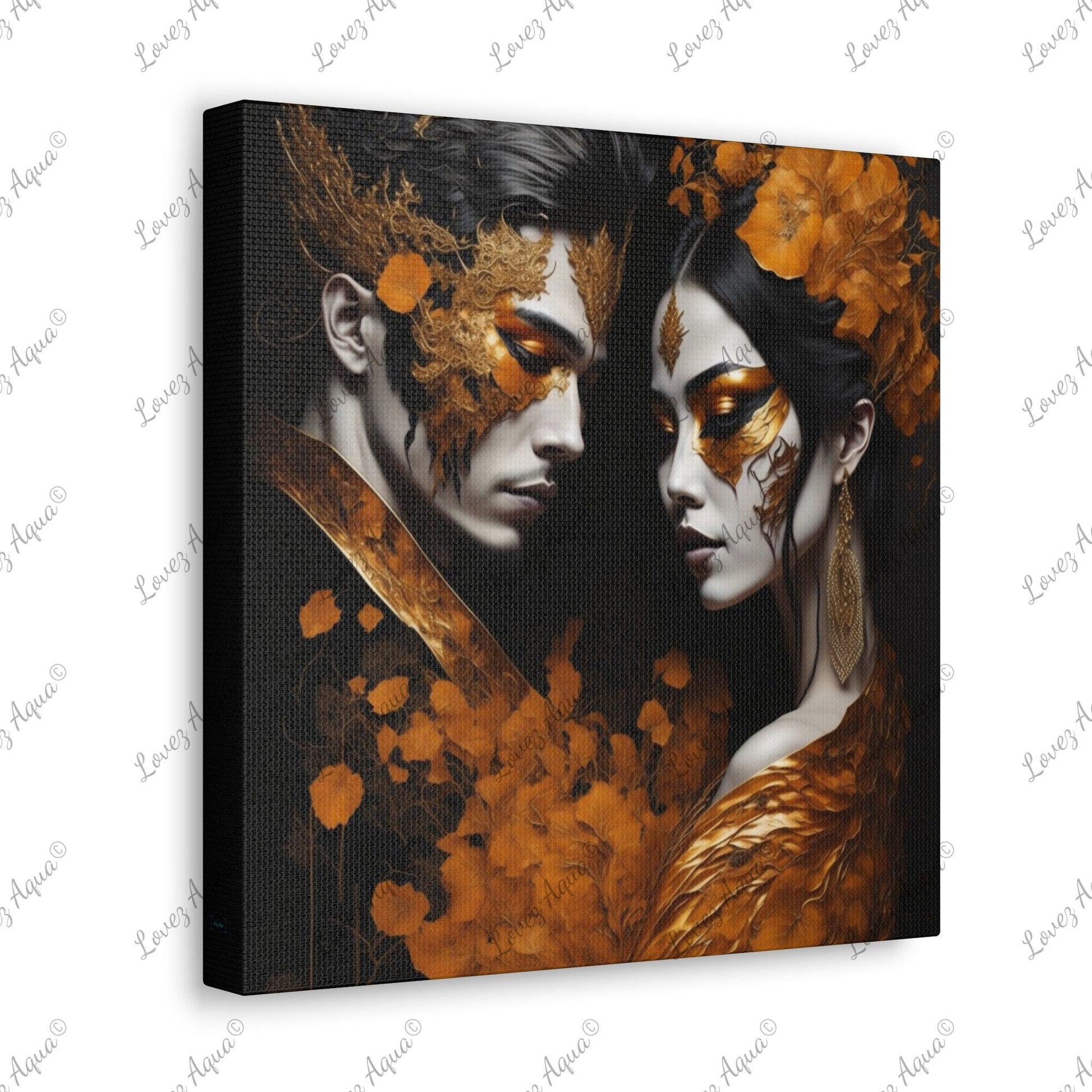 “The Asian Love Story" Metallic Orange Masquerade Acrylic Painting Lovez Aqua© - Lovez Aqua© -