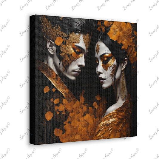 “The Asian Love Story" Metallic Orange Masquerade Acrylic Painting Lovez Aqua© - Lovez Aqua© -
