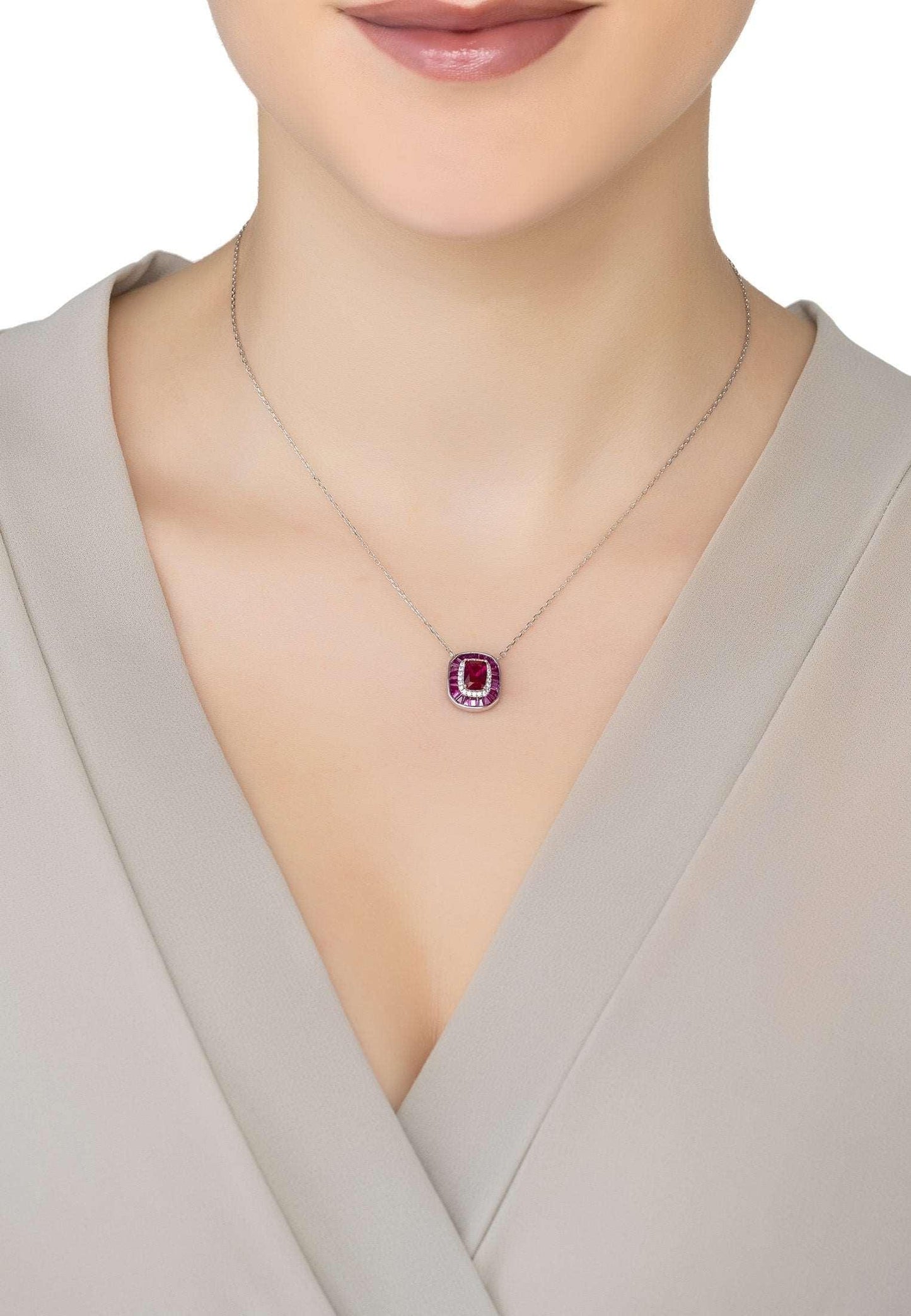 The Great Gatsby Inspired 925 Sterling Silver Necklace With Ruby Pendant - Lovez Aqua© -