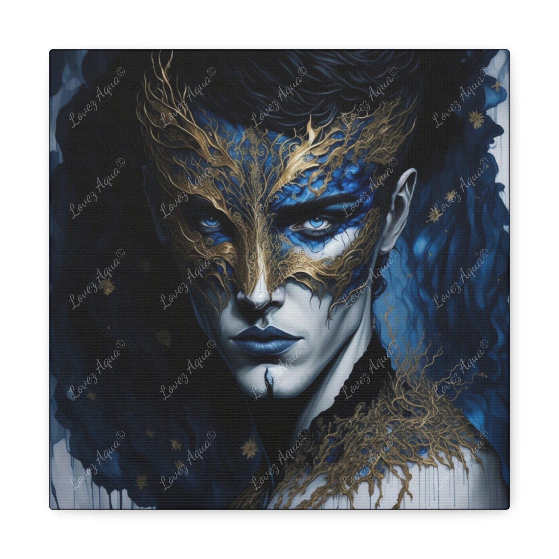 “The Handsome Masquerader” Teal & Gold Acrylic Wall Painting Lovez Aqua© - Lovez Aqua© - 12″ x 12″ / 1.25"