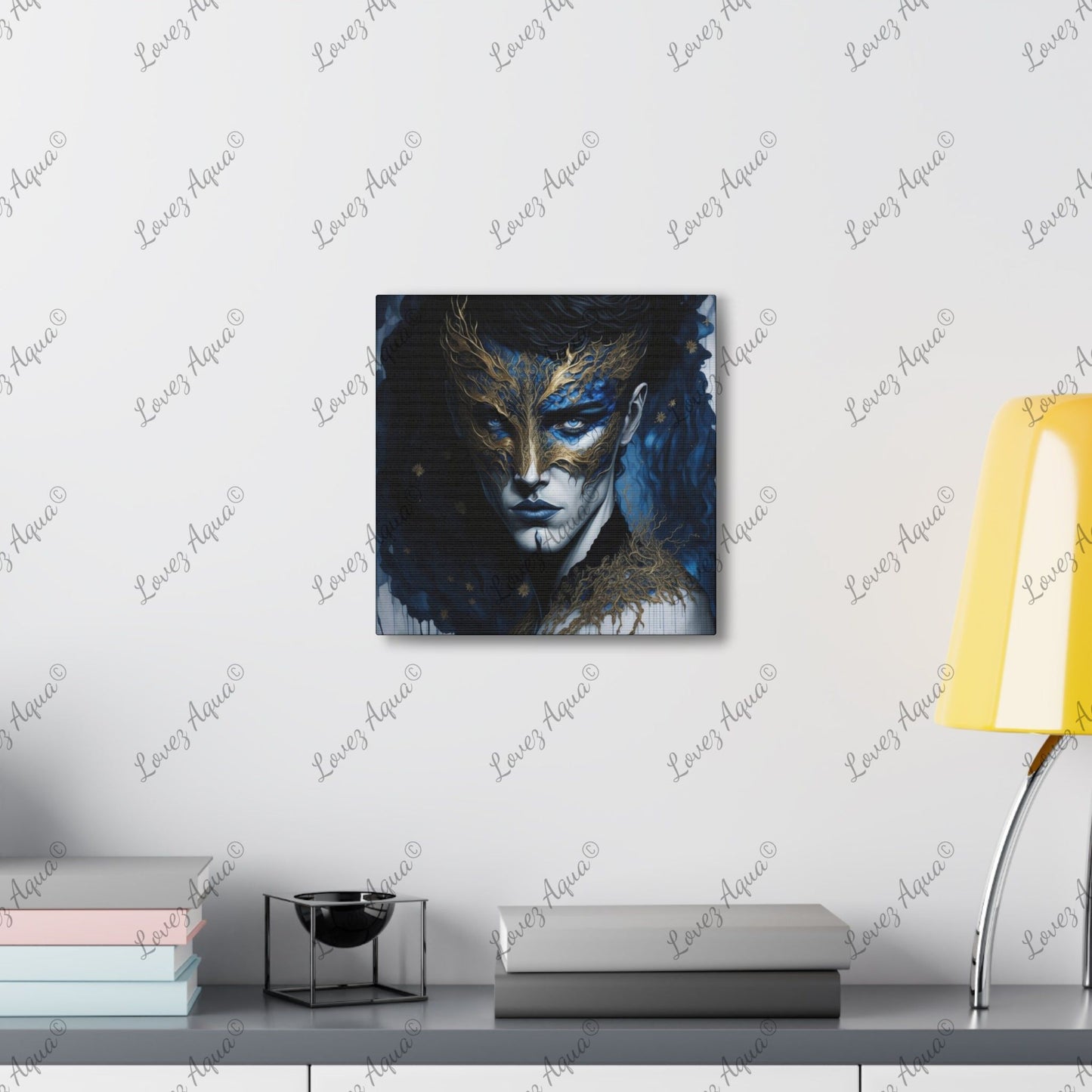 “The Handsome Masquerader” Teal & Gold Acrylic Wall Painting Lovez Aqua© - Lovez Aqua© -