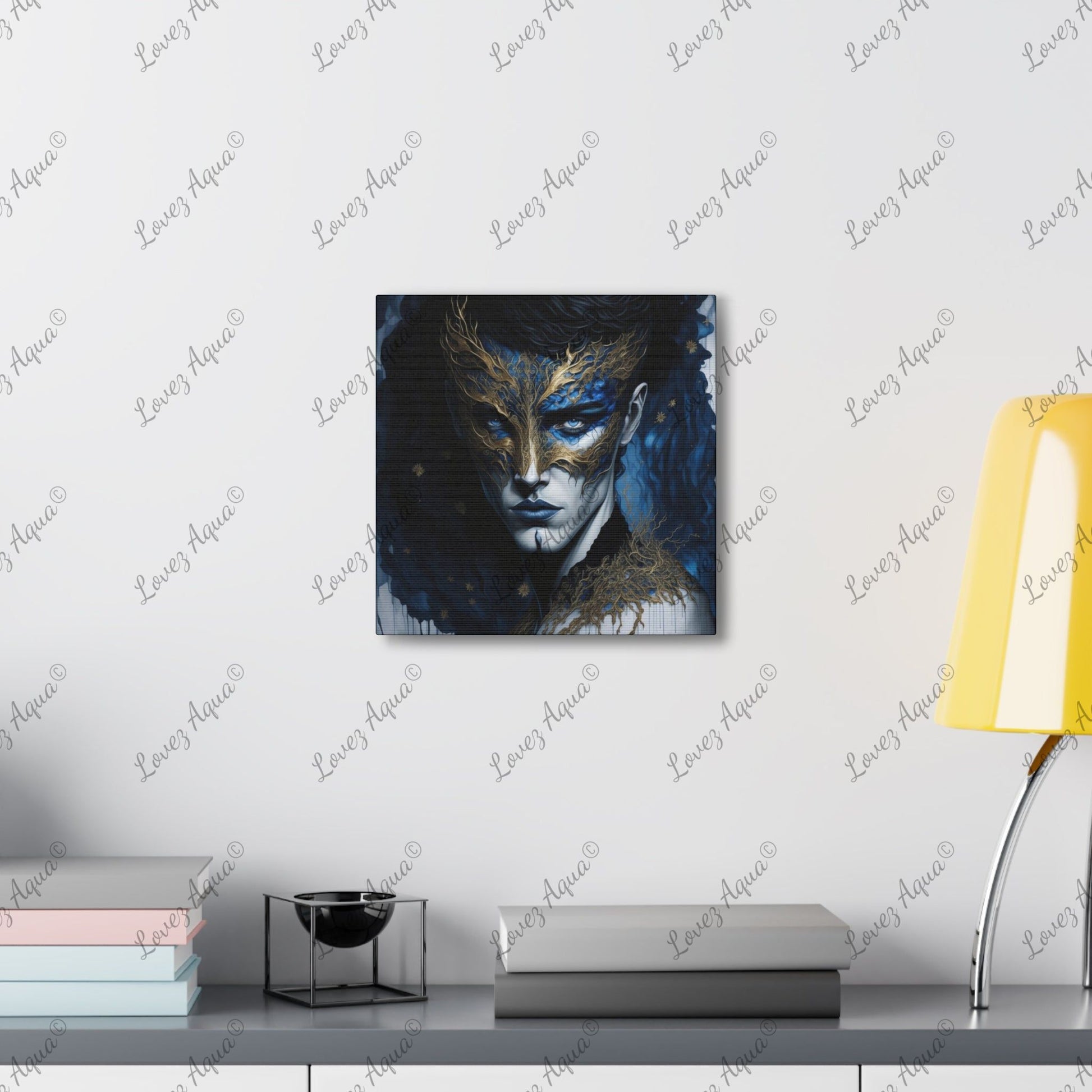 “The Handsome Masquerader” Teal & Gold Acrylic Wall Painting Lovez Aqua© - Lovez Aqua© -