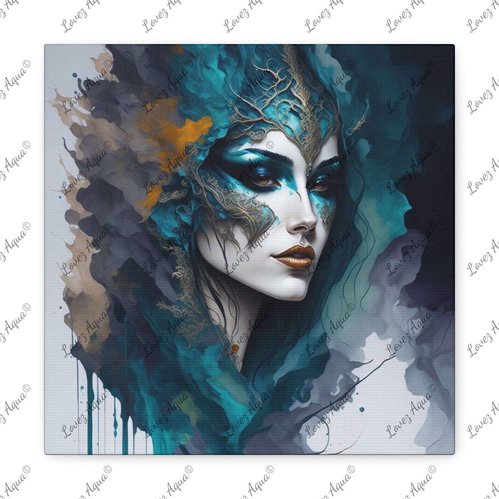 "The Masked Beauty" Watercolor & Acrylic Wall Painting Lovez Aqua© - Lovez Aqua© - 12″ x 12″ / 1.25"