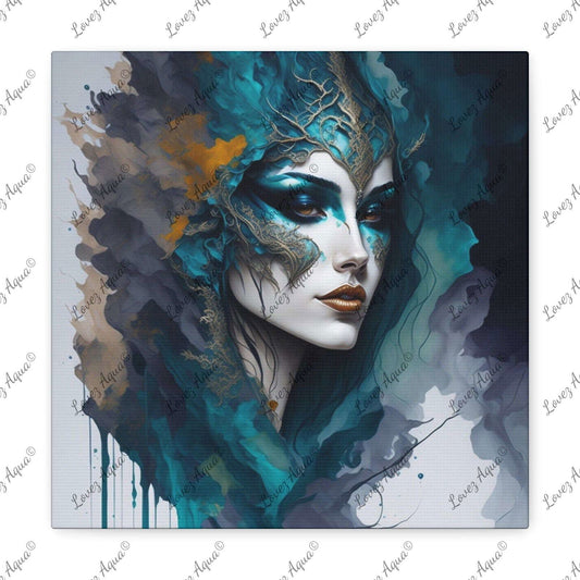 "The Masked Beauty" Watercolor & Acrylic Wall Painting Lovez Aqua© - Lovez Aqua© - 12″ x 12″ / 1.25"
