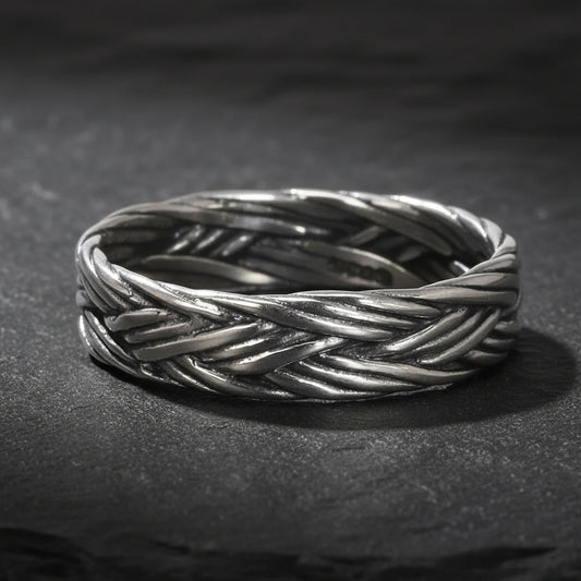 Men's 925 Sterling Silver Norse Viking Double Braided Heritage Style Ring