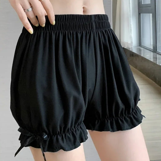 Women's Vintage Ruffled Silk Mid-Length Bloomers Panties with Bow Detail