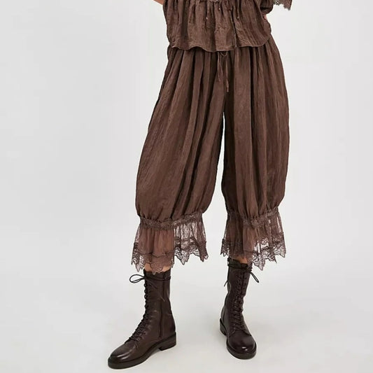 Vintage Victorian Lace-Trimmed Calf-Length Women's Bloomers with Drawstring