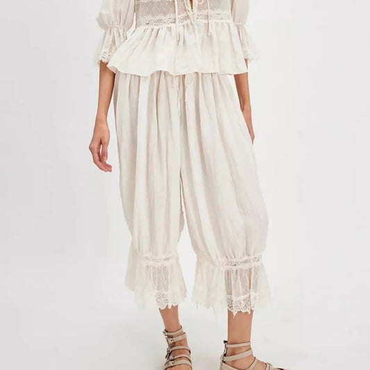 Vintage Victorian Lace-Trimmed Calf-Length Women's Bloomers with Drawstring