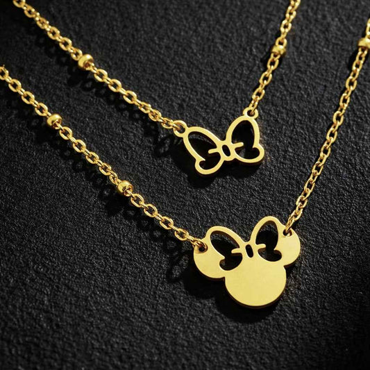 Disney's Minnie Mouse Head & Cute Bow Double Layered Necklace
