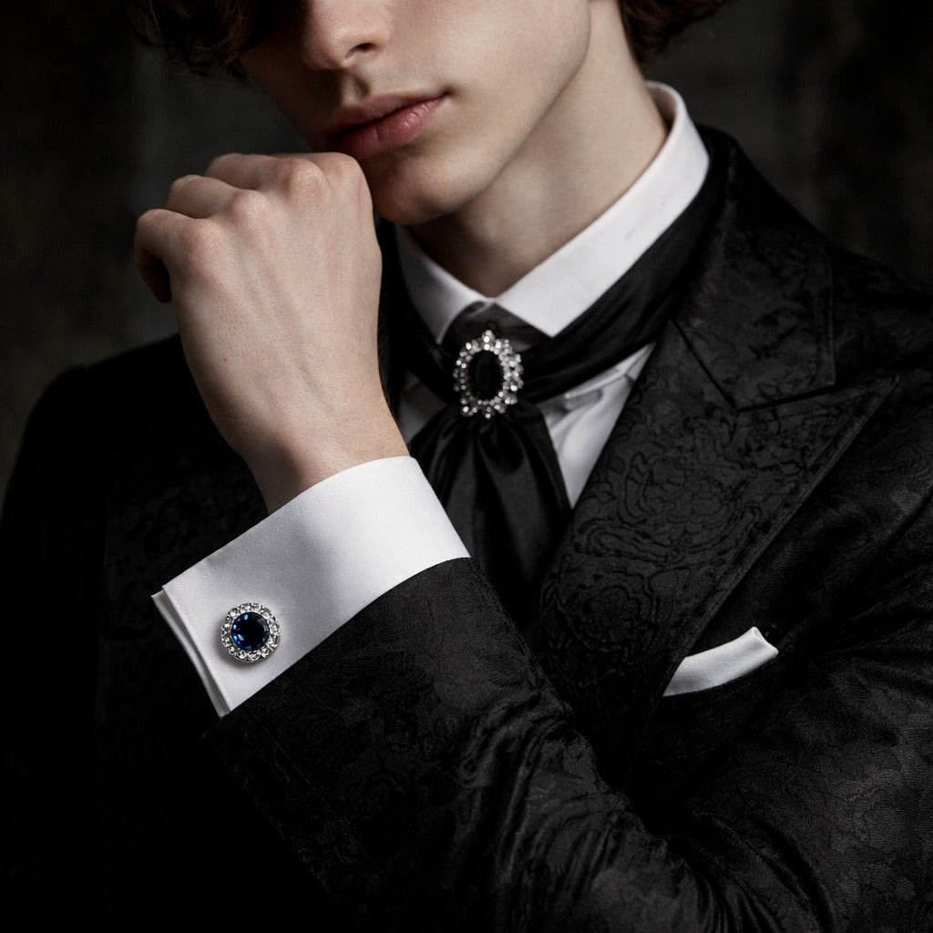 Men's Crystal & Agate Round Formal Suit Cufflinks