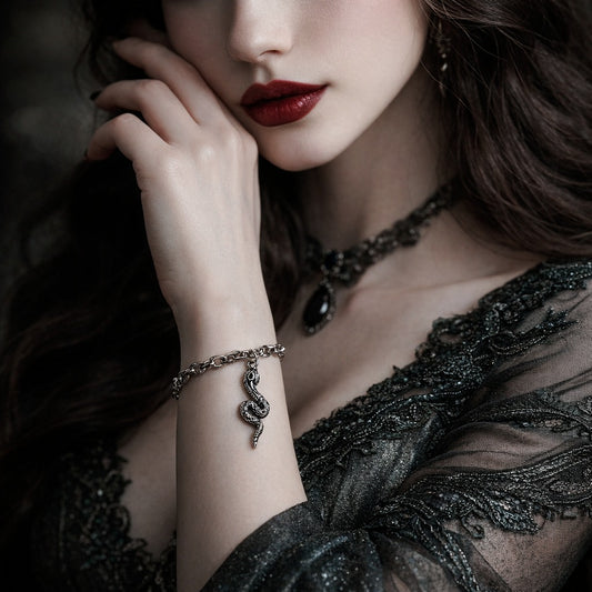 925 Sterling Silver Twisted Snake Black Zircon Encrusted Pendant Charm