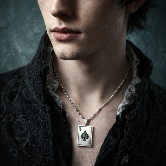 Men's Ace of Spades Poker Card Dog Tag Necklace