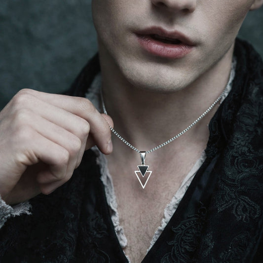 Men's Modern Abstract Minimalist Hollow Geometric Double Triangle Pendant Necklace
