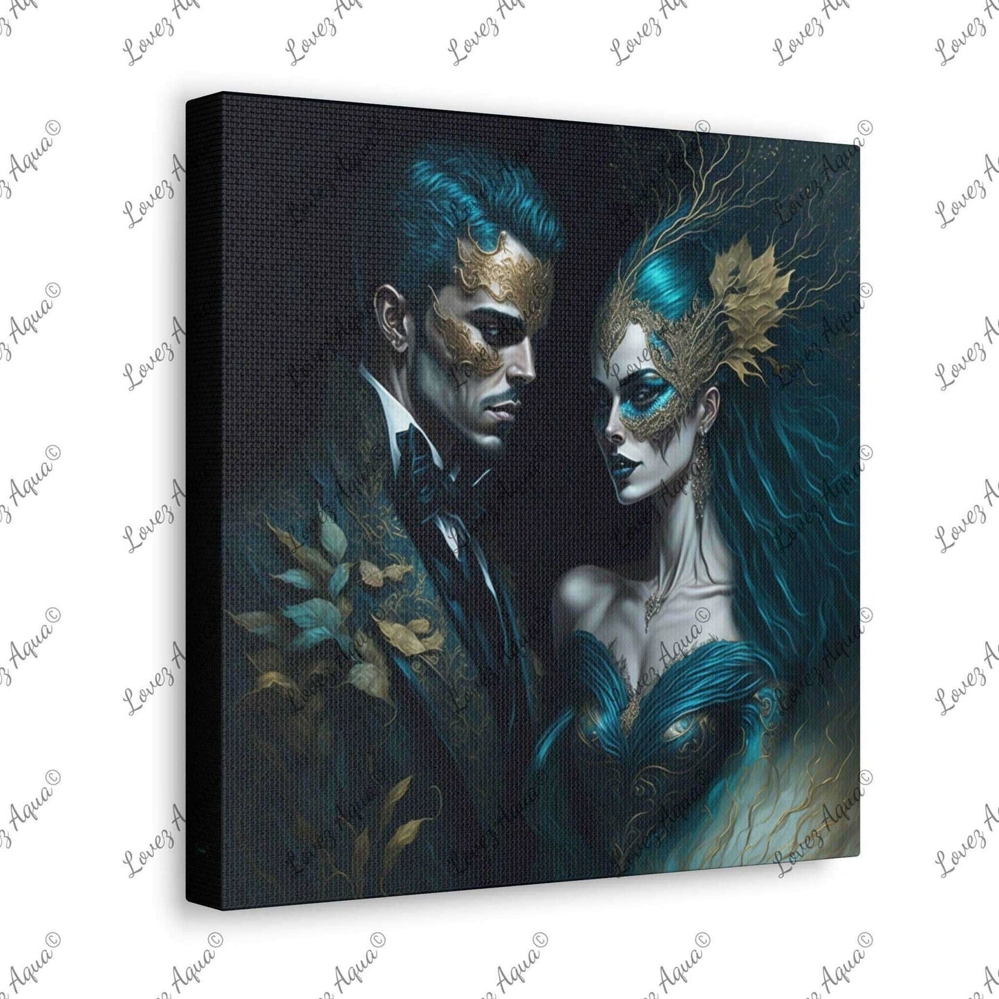 "Venetian Enchantment" Romantic Couple Aqua Masquerade Mask Painting Lovez Aqua© - Lovez Aqua© -