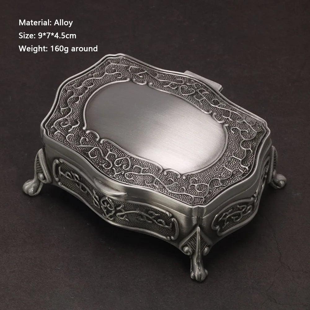 Vintage Engraved Metal Alloy Antique Jewelry Box With Velvet Inner Lining - The Originals - Silver Rectangle - No Logo