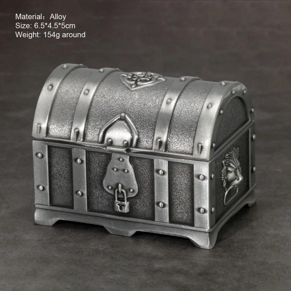 Vintage Engraved Metal Alloy Antique Jewelry Box With Velvet Inner Lining - The Originals - Silver Treasure Chest