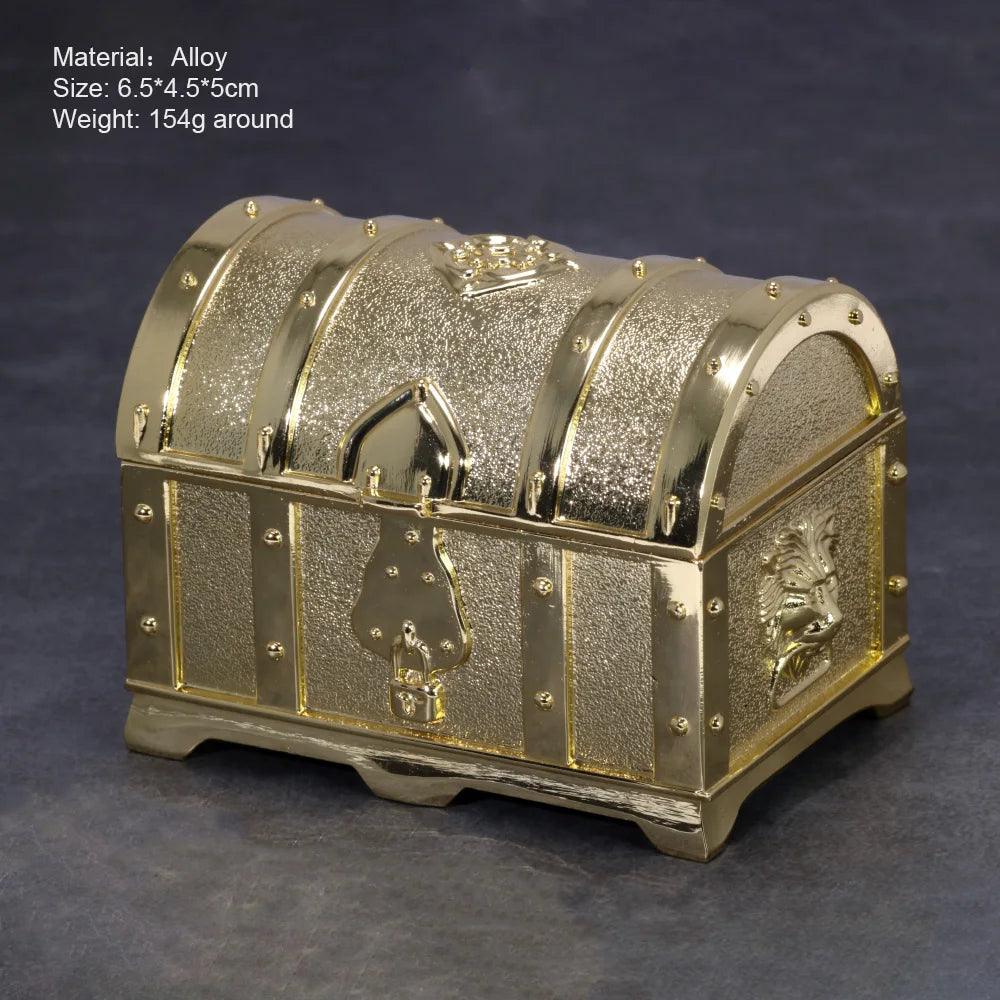 Vintage Engraved Metal Alloy Antique Jewelry Box With Velvet Inner Lining - The Originals - Gold Treasure Chest