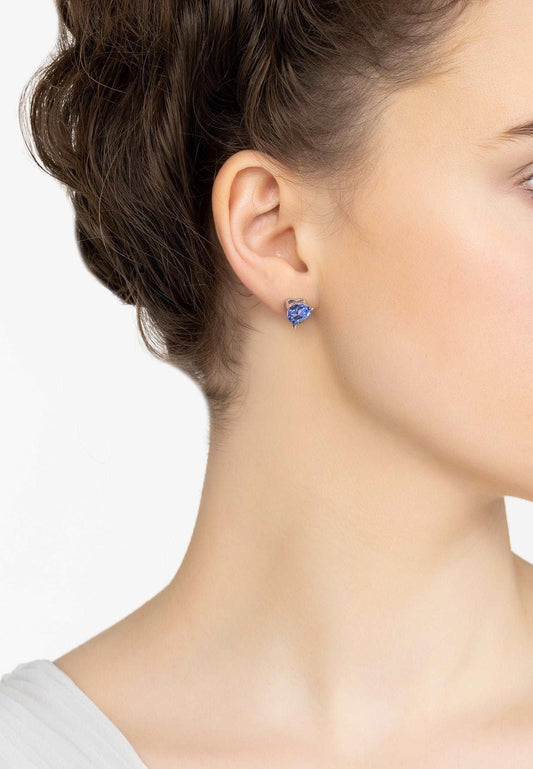 Women's 925 Sterling Silver Tanzanite Gemstone Heart Stud Earrings - Lovez Aqua© -