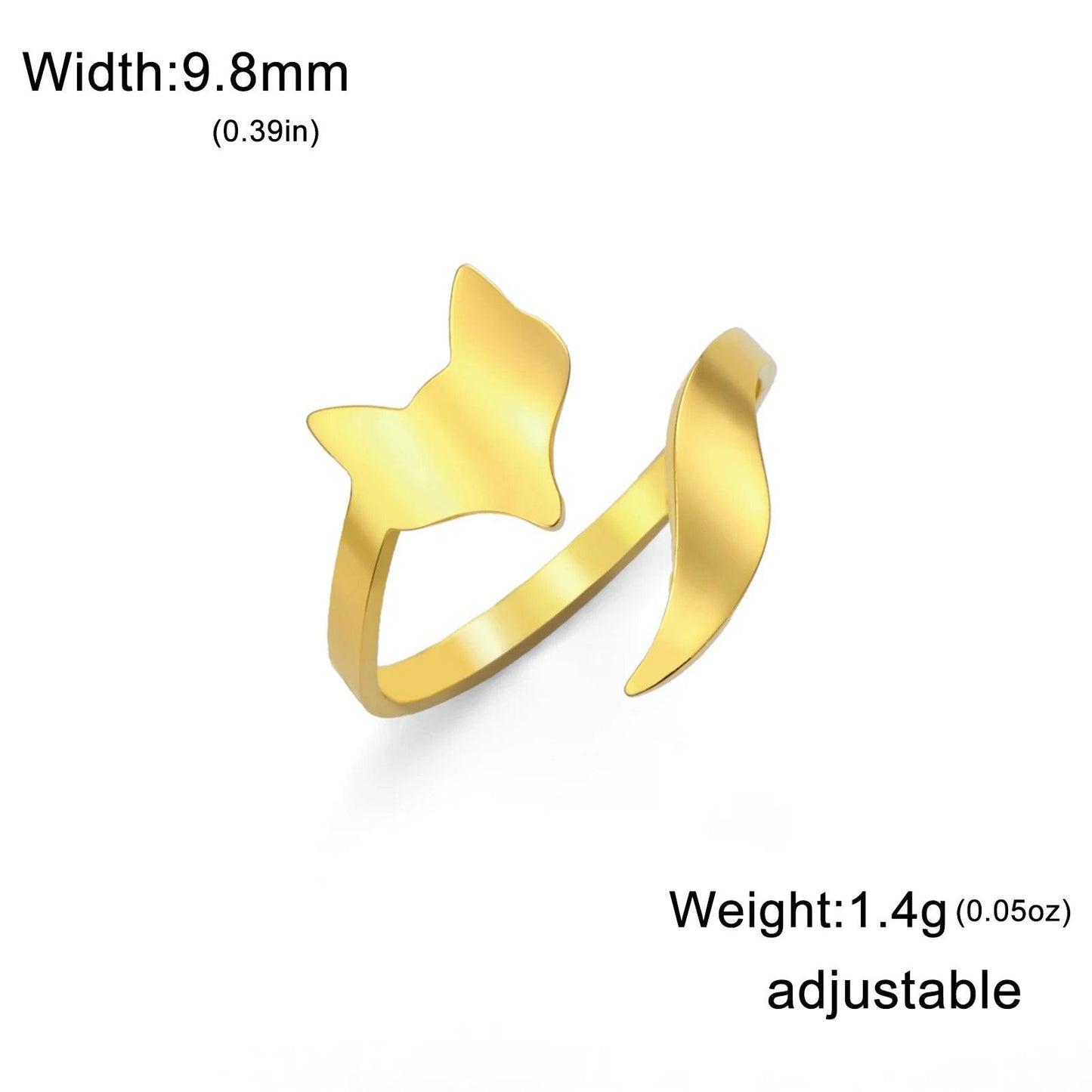 Women's Abstract Minimalist Fox Stainless Steel Adjustable Open Ring - Lovez Aqua© - Gold 1