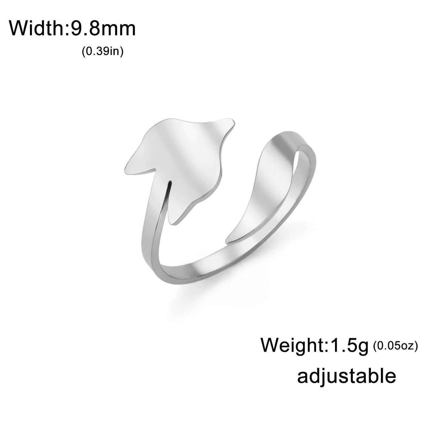 Women's Abstract Minimalist Fox Stainless Steel Adjustable Open Ring - Lovez Aqua© - Silver 1