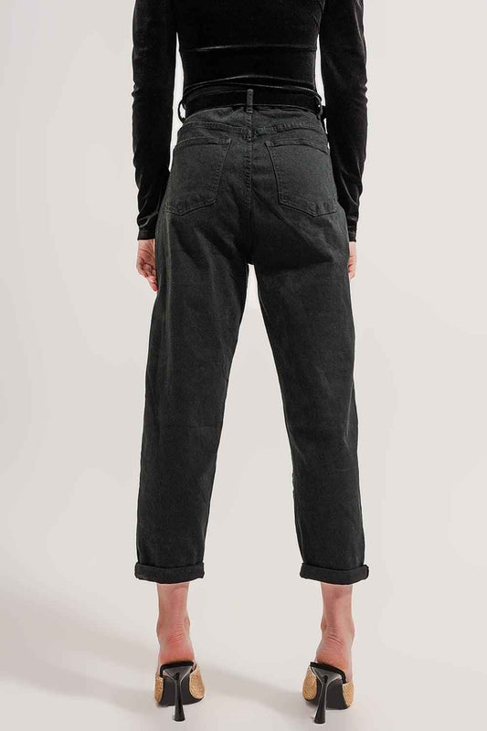 Women's Black Relaxed Fit Cotton Jeans With Pocket Detail