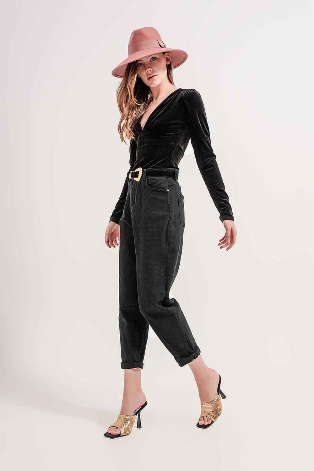 Women's Black Relaxed Fit Cotton Jeans With Pocket Detail