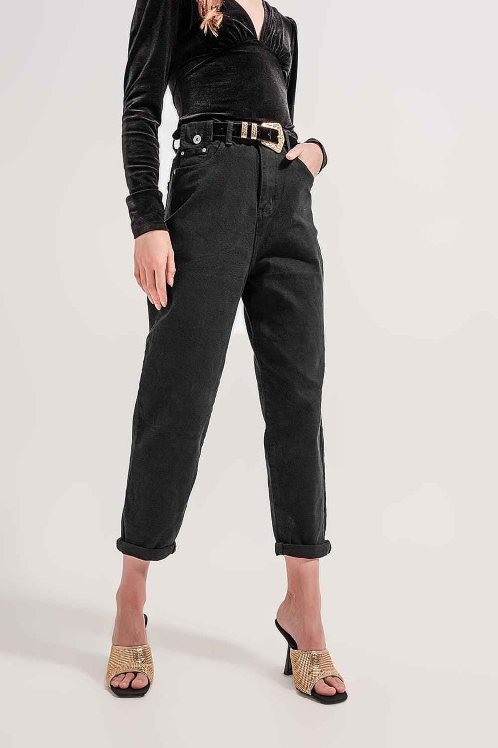 Women's Black Relaxed Fit Cotton Jeans With Pocket Detail