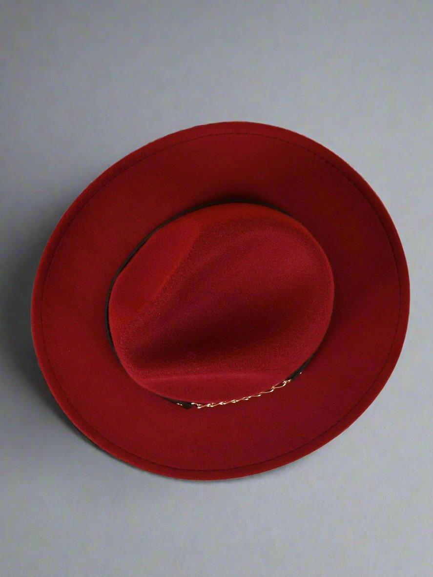 Women's Burgundy Fedora Hat With Link Chain Belt - Lovez Aqua© -