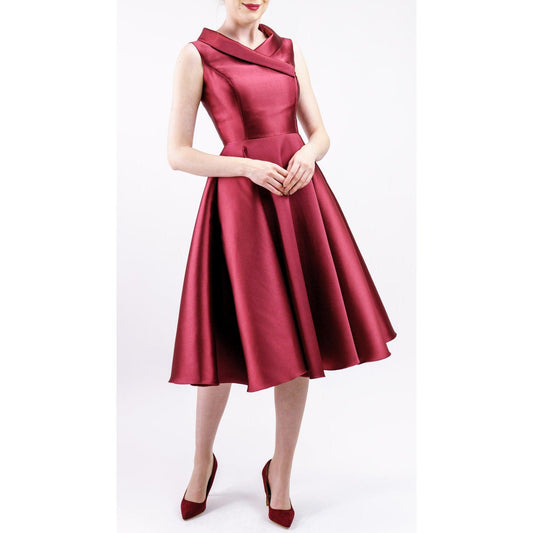 Women's Burgundy/Navy Asymmetrical Knee-Length Cocktail Dress With Flared Skirt - Lovez Aqua© - Burgundy / EU 34