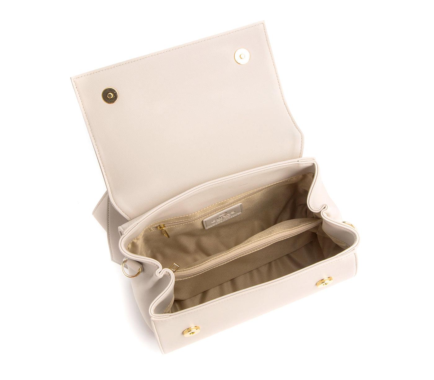 Women's Chic Modern Ecru Vegan Leather Handbag with Bow Detail - Lovez Aqua© -