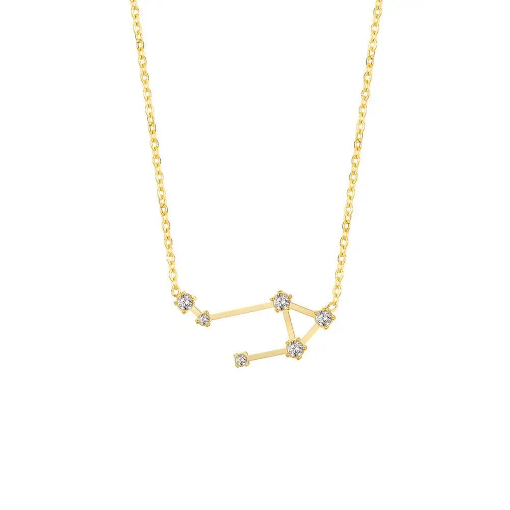 Women's Crystal Zircon Constellation Stainless Steel Necklace - Lovez Aqua© - Libra - Gold