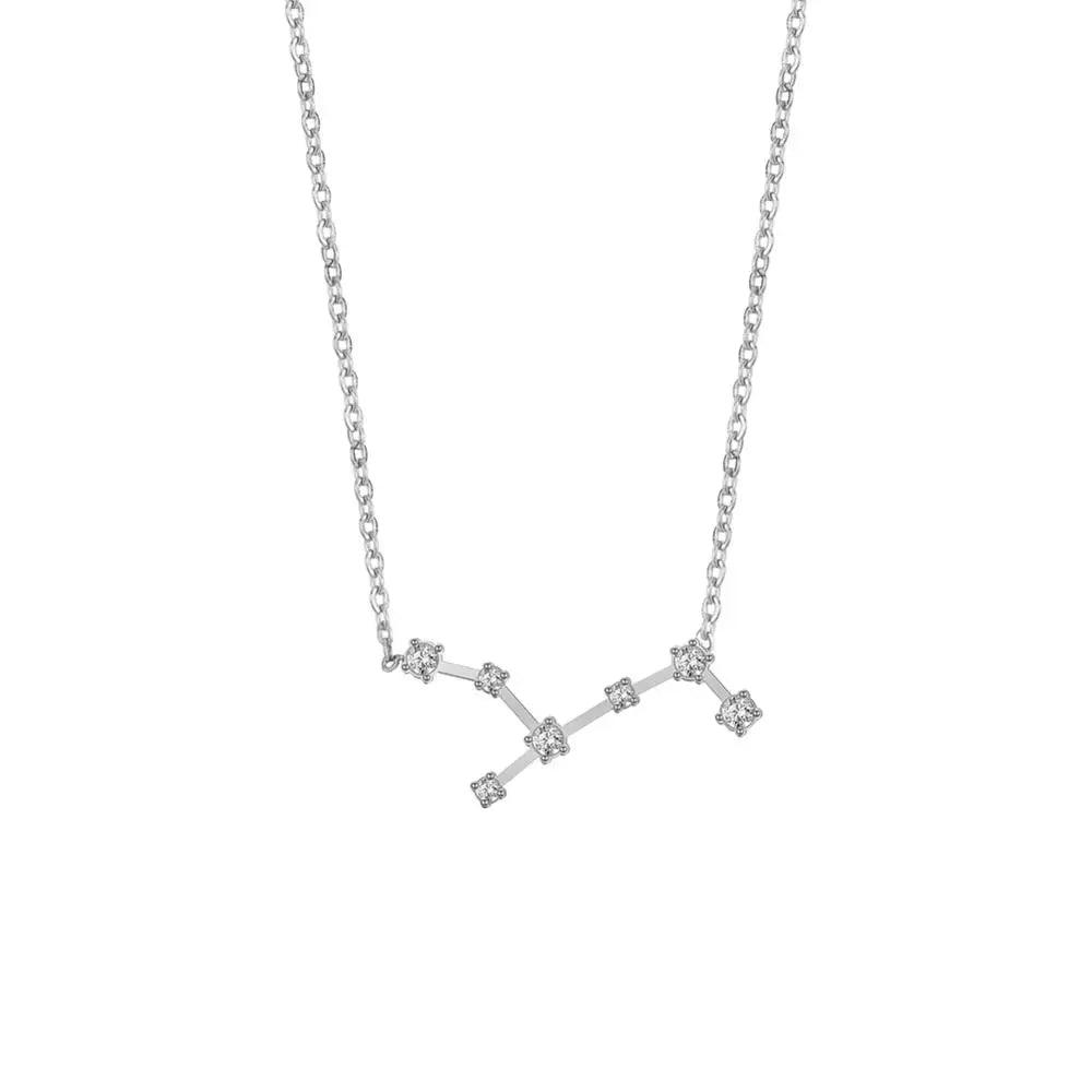 Women's Crystal Zircon Constellation Stainless Steel Necklace - Lovez Aqua© - Virgo - Silver