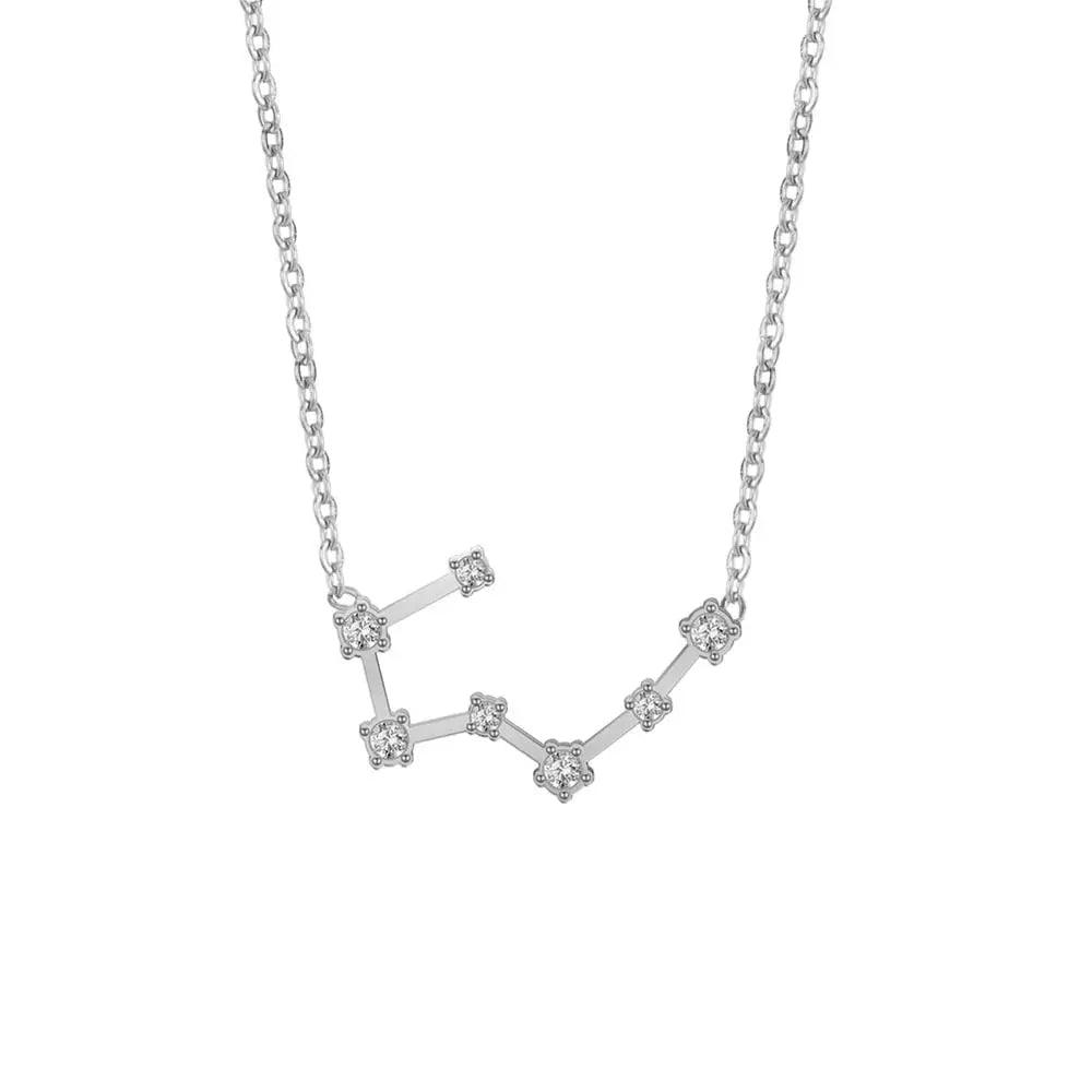 Women's Crystal Zircon Constellation Stainless Steel Necklace - Lovez Aqua© - Cancer - Silver
