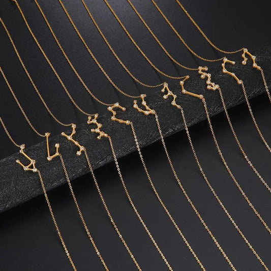 Women's Crystal Zircon Constellation Stainless Steel Necklace - Lovez Aqua© -