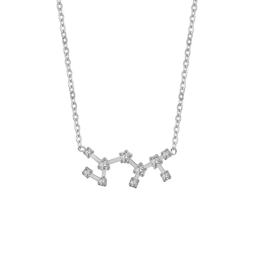 Women's Crystal Zircon Constellation Stainless Steel Necklace - Lovez Aqua© - Sagittarius - Silver