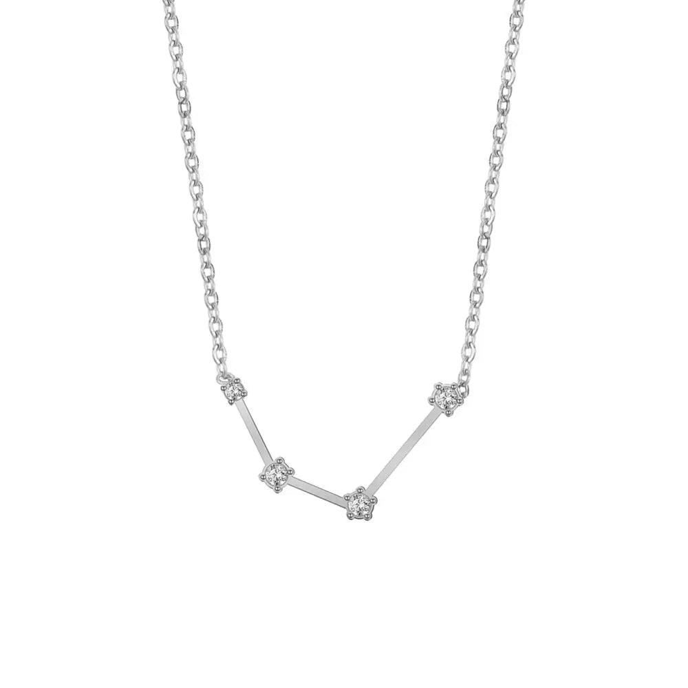 Women's Crystal Zircon Constellation Stainless Steel Necklace - Lovez Aqua© - Aquarius - Silver