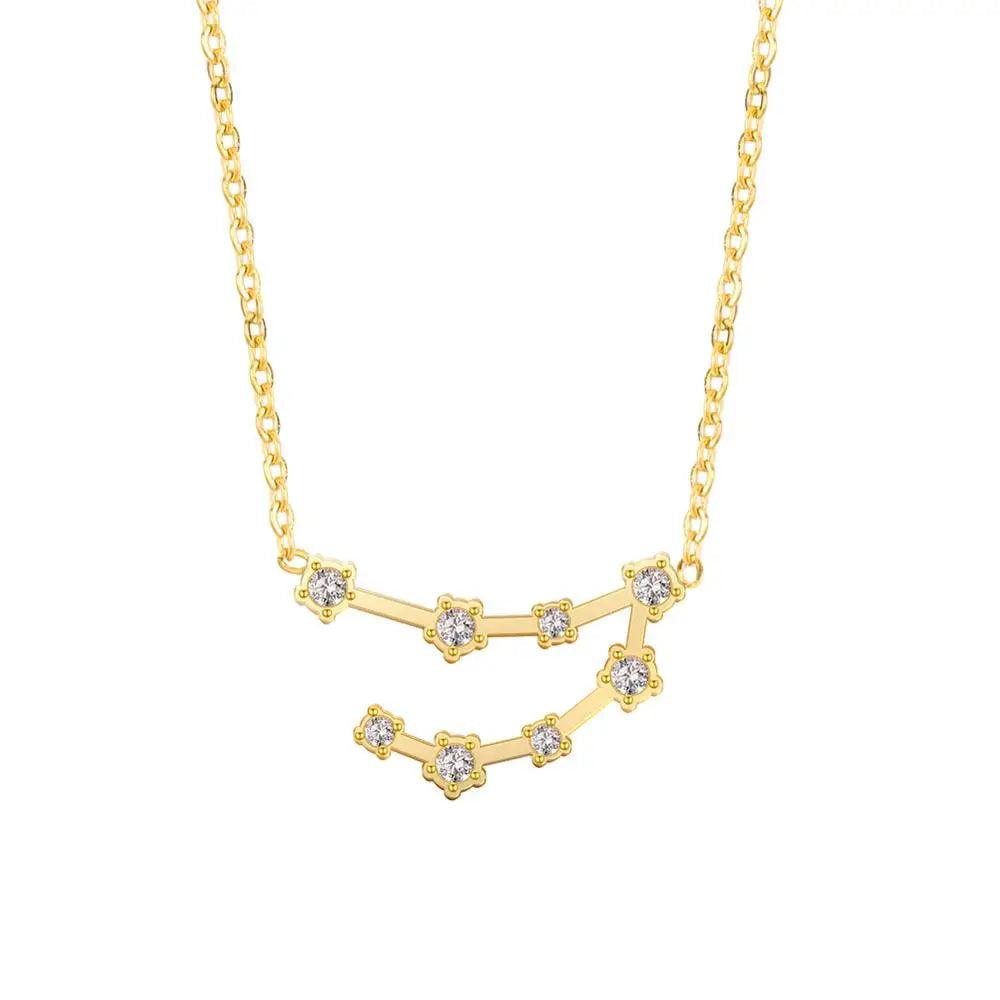 Women's Crystal Zircon Constellation Stainless Steel Necklace - Lovez Aqua© - Capricorn - Gold