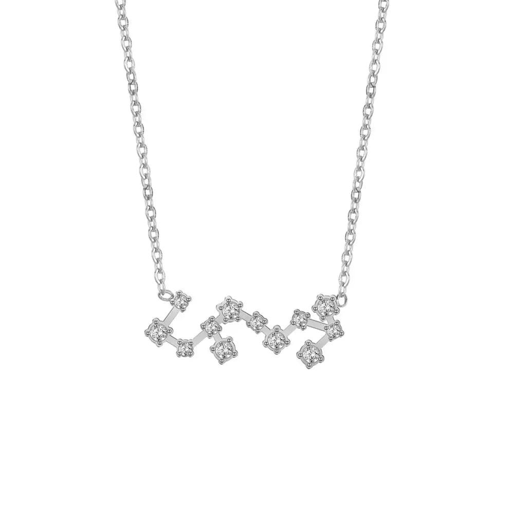 Women's Crystal Zircon Constellation Stainless Steel Necklace - Lovez Aqua© - Scorpio - Silver