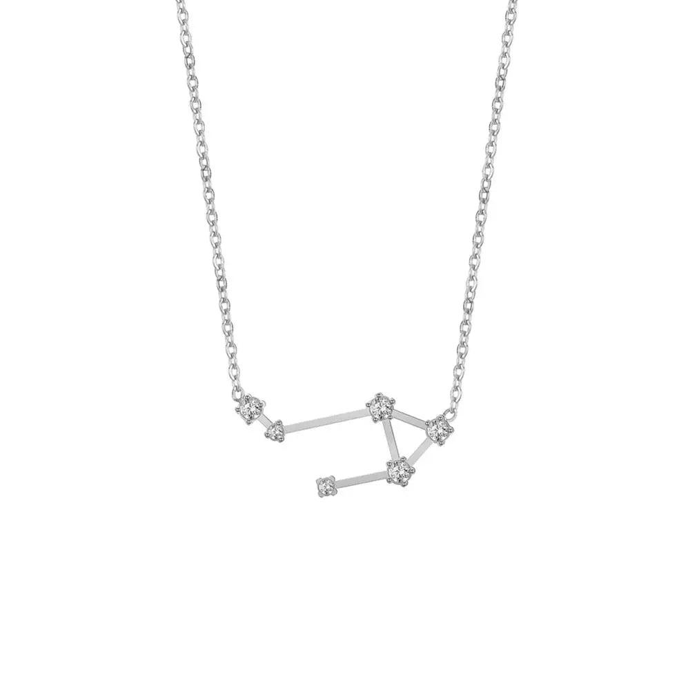 Women's Crystal Zircon Constellation Stainless Steel Necklace - Lovez Aqua© - Libra - Silver