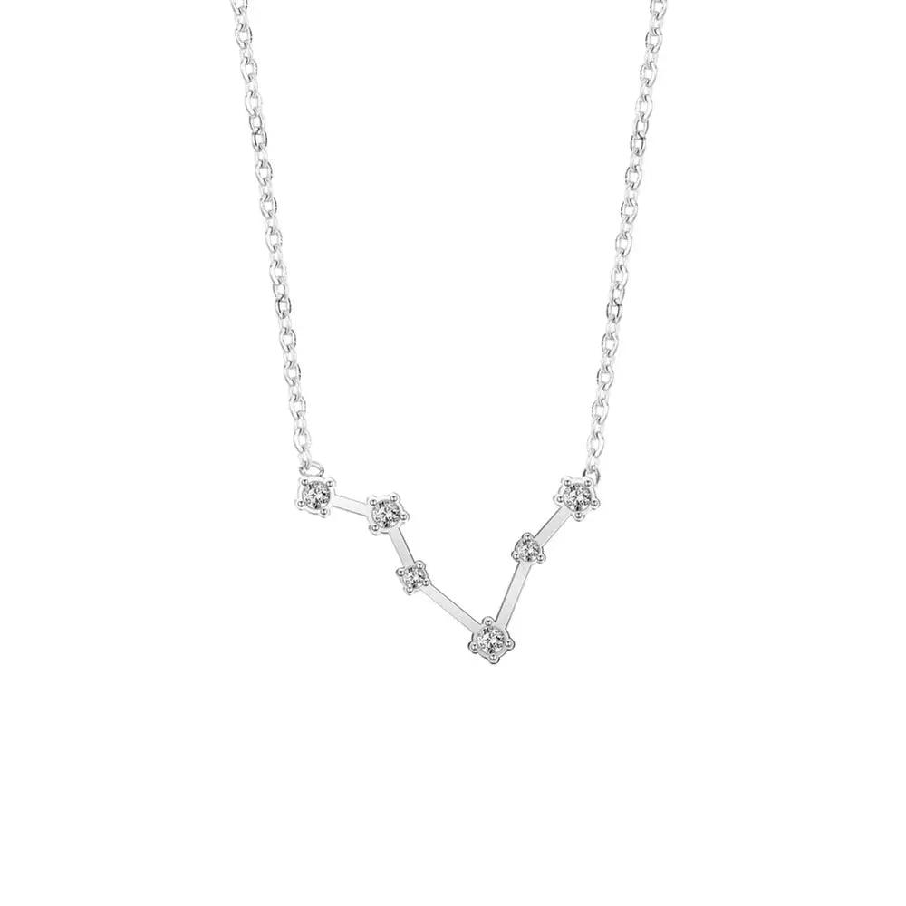 Women's Crystal Zircon Constellation Stainless Steel Necklace - Lovez Aqua© - Pisces - Silver