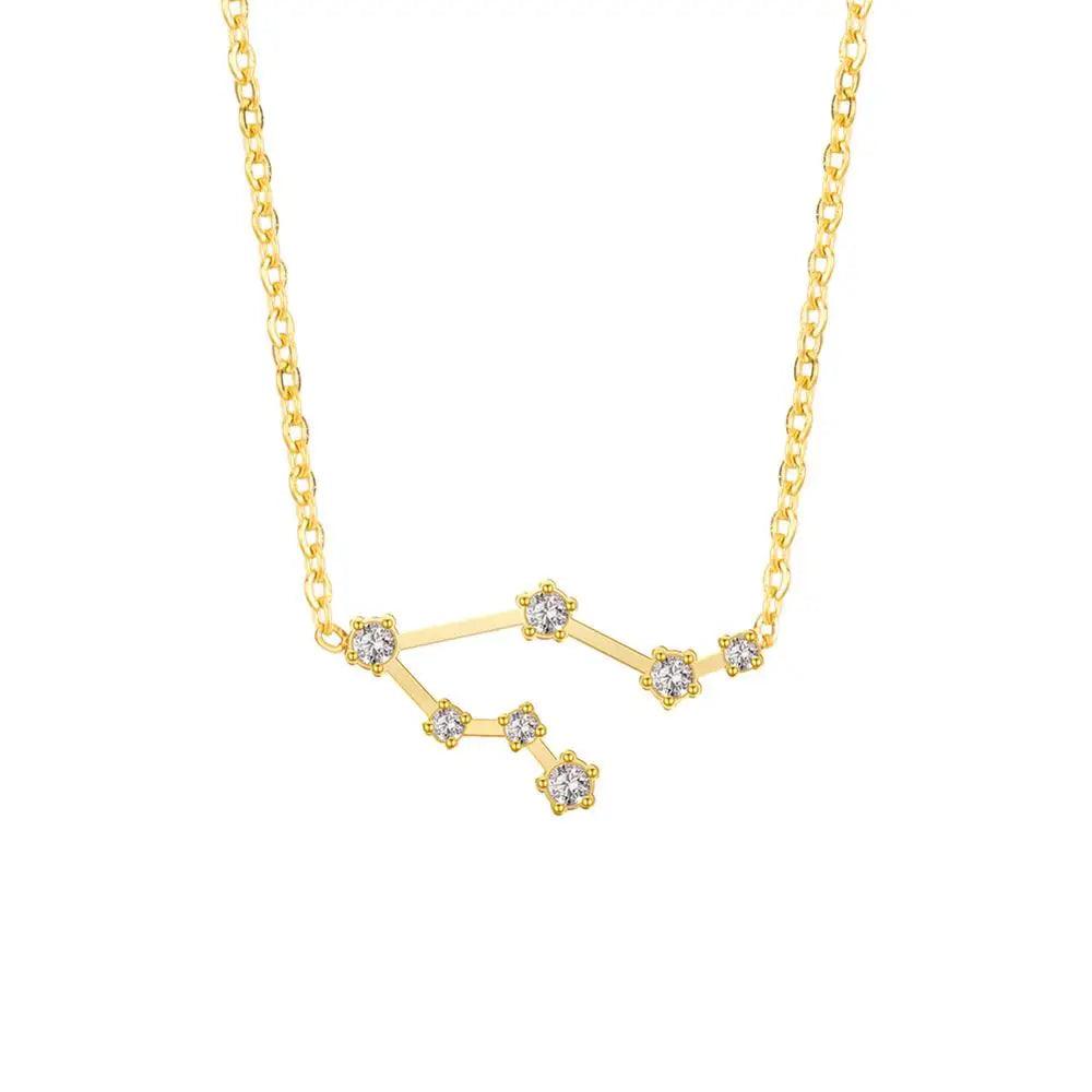 Women's Crystal Zircon Constellation Stainless Steel Necklace - Lovez Aqua© - Gemini - Gold