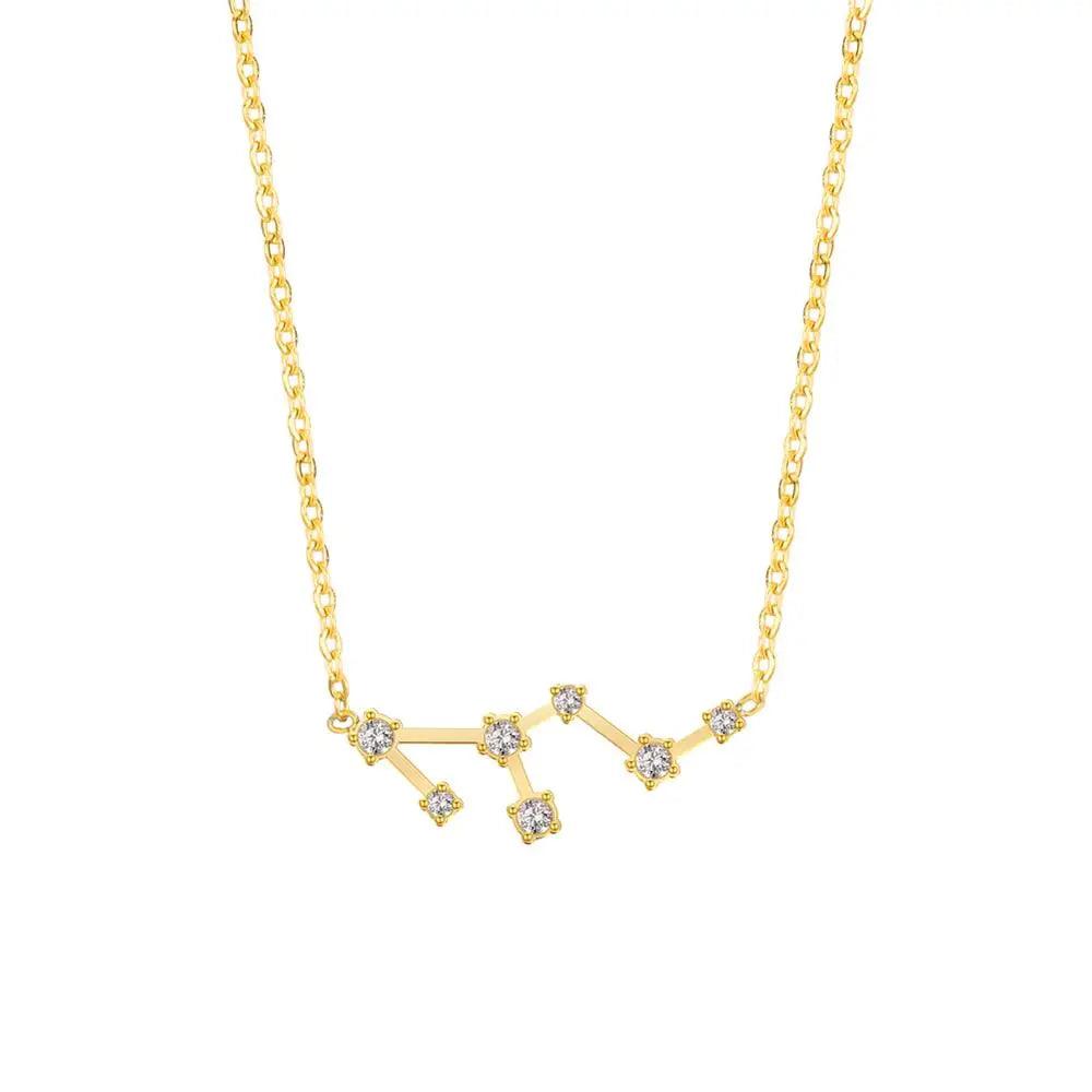 Women's Crystal Zircon Constellation Stainless Steel Necklace - Lovez Aqua© - Leo - Gold