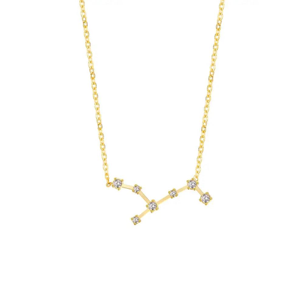Women's Crystal Zircon Constellation Stainless Steel Necklace - Lovez Aqua© - Virgo - Gold