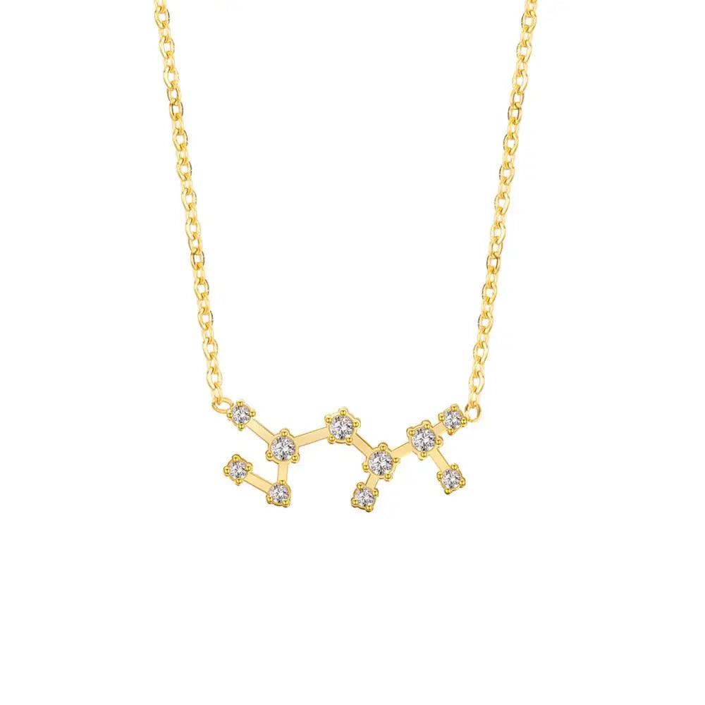 Women's Crystal Zircon Constellation Stainless Steel Necklace - Lovez Aqua© - Sagittarius - Gold