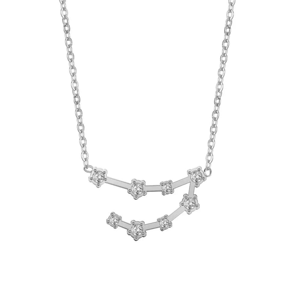 Women's Crystal Zircon Constellation Stainless Steel Necklace - Lovez Aqua© - Capricorn - Silver
