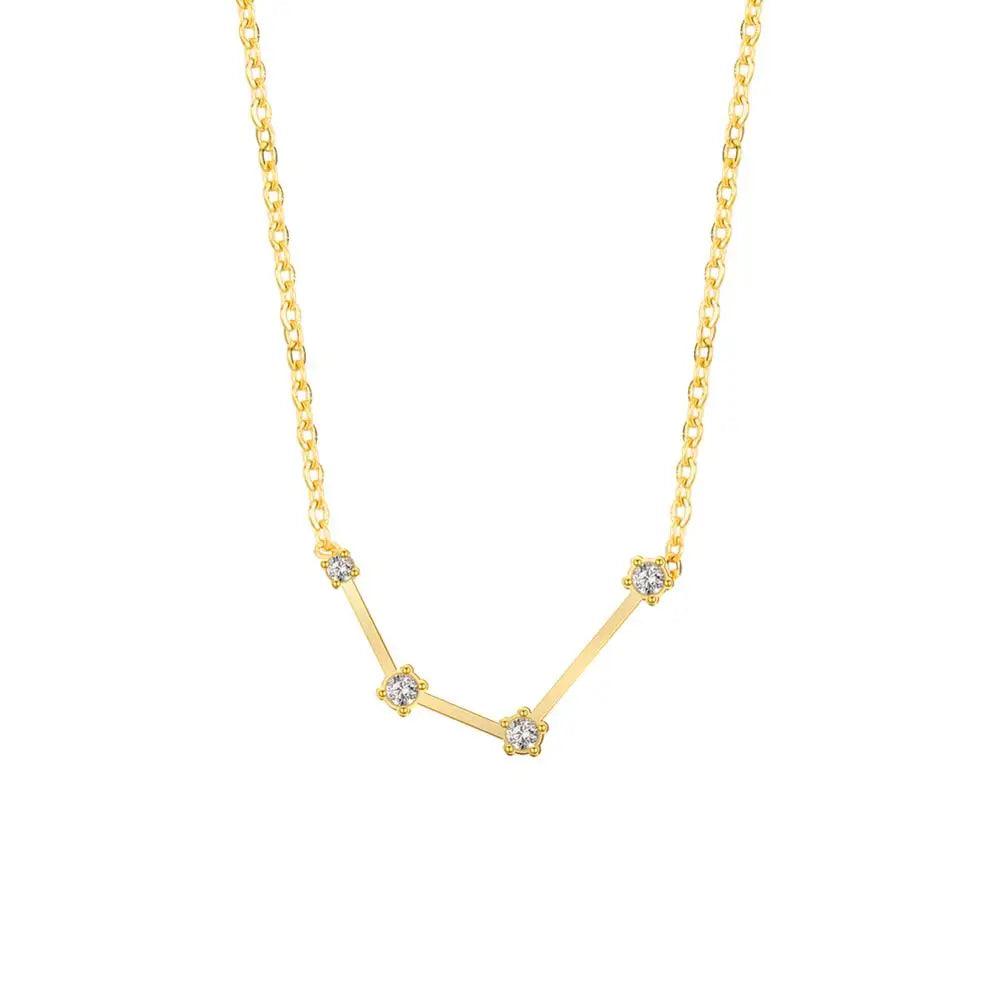 Women's Crystal Zircon Constellation Stainless Steel Necklace - Lovez Aqua© - Aquarius - Gold